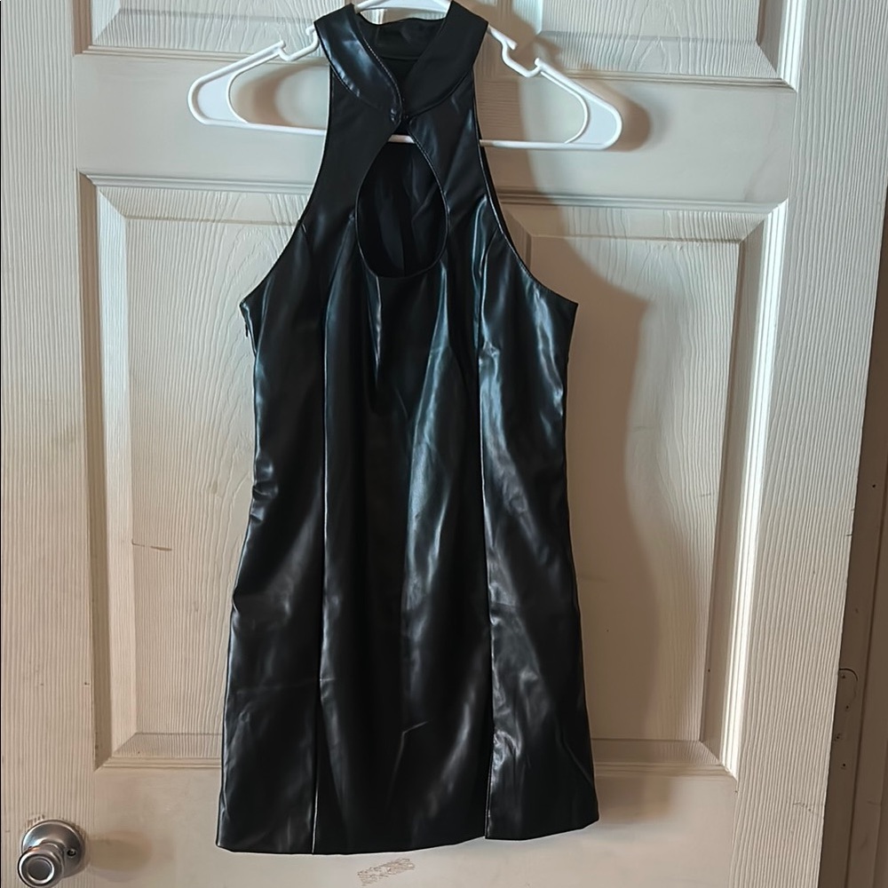 Nerazzurri faux leather  Black Halter Dress sz xs stretch nwot